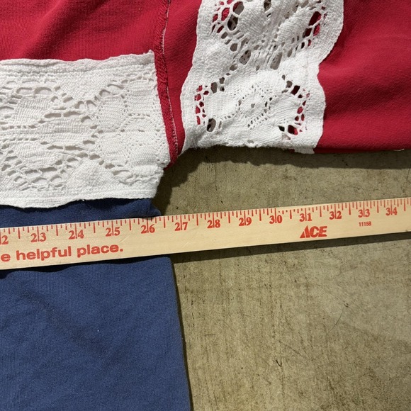 We The Free Polo Shirt Womens Large Red White Blue Lace Colorblock Patriotic - Picture 3 of 4